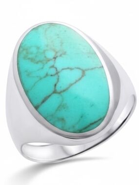Womens Sterling Silver .925 Turquoise Oval Ring